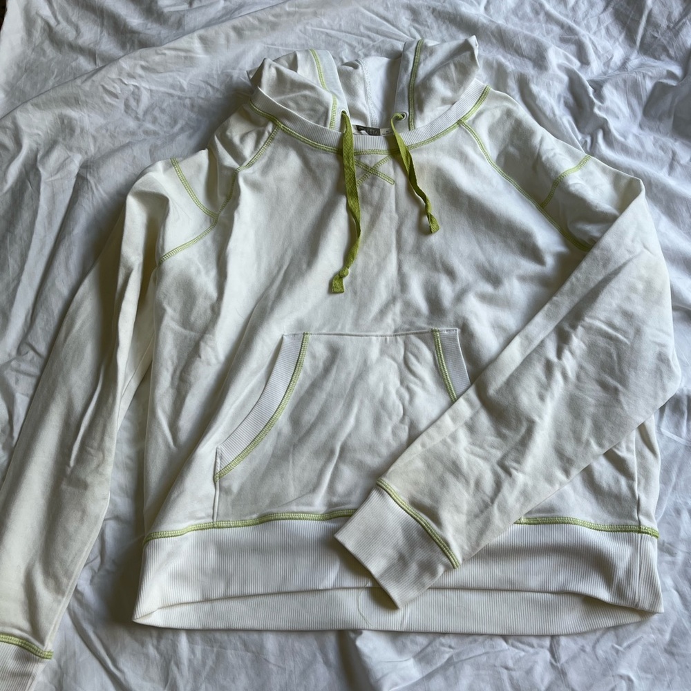 Athleta off white and green sweat shirt